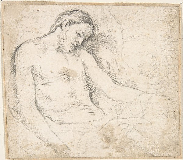 Figure of the Dead Christ with Mourning Angel 17th cent-Anony, Poster Print Wall Art