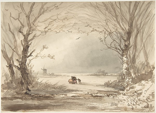 A Winter Landscape 1854-Johannes Franciscus Hoppenbrouwers,16x12"(A3)Poster
