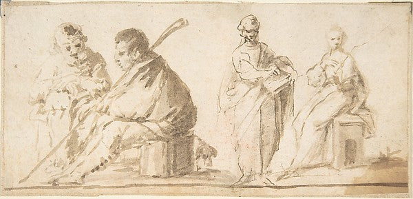 Four Figures 17th cent-Anonymous, Spanish, School of Seville,,16x12"(A3)Poster