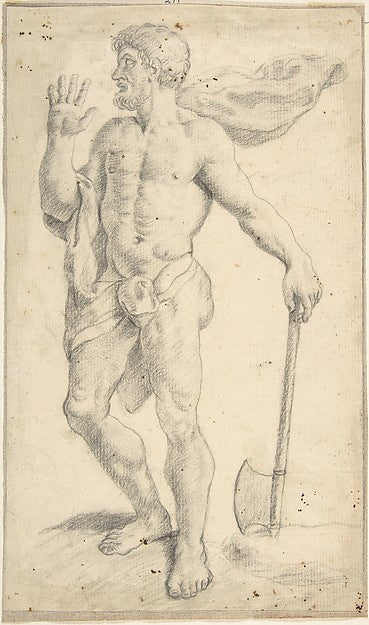 Standing Male Nude Figure 17th cent-Anonymous, Spanish, School,16x12"(A3) Poster
