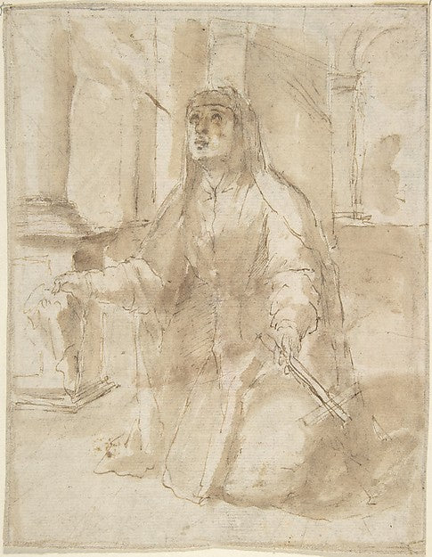 Kneeling Figure of a Nun 17th cent-Anonymous, Spanish, School, Poster Print Wall Art
