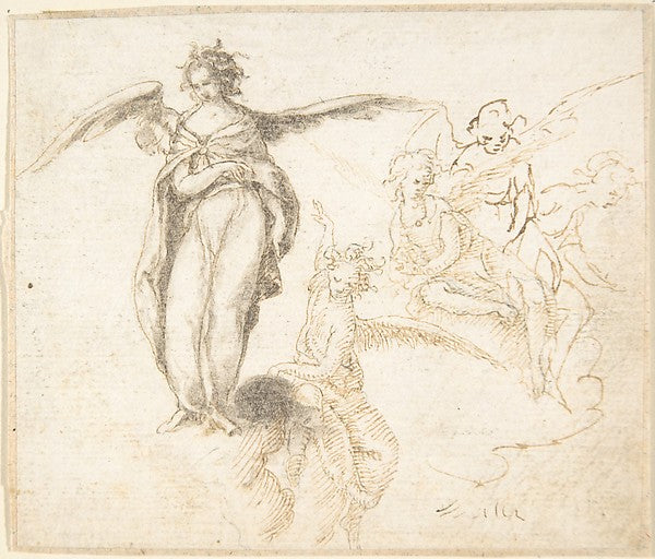 Studies for Five Figures of Angels Standing and Seated on Clo, Poster Print Wall Art