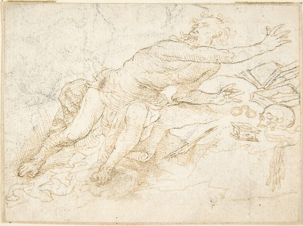 Awe-struck Saint Jerome 17th cent-Anonymous, Spanish, School o,16x12"(A3) Poster