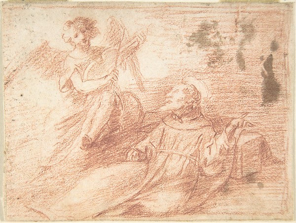 Saint Francis and an Angel with a Viola da Braccio 17th cent, Poster Print Wall Art