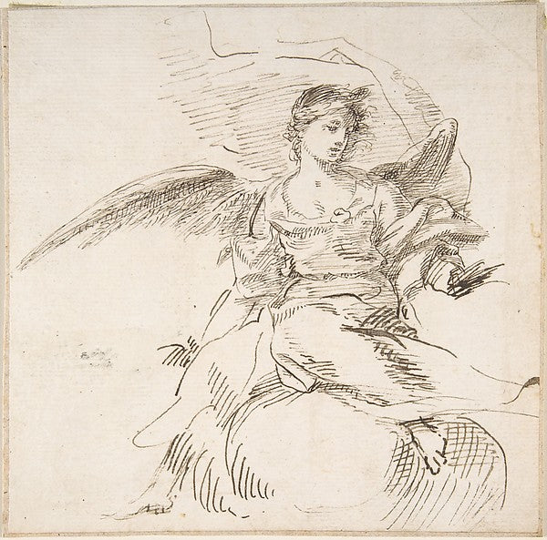 Angel Seated on Clouds 17th cent-Anonymous, Spanish, School of, Poster Print Wall Art