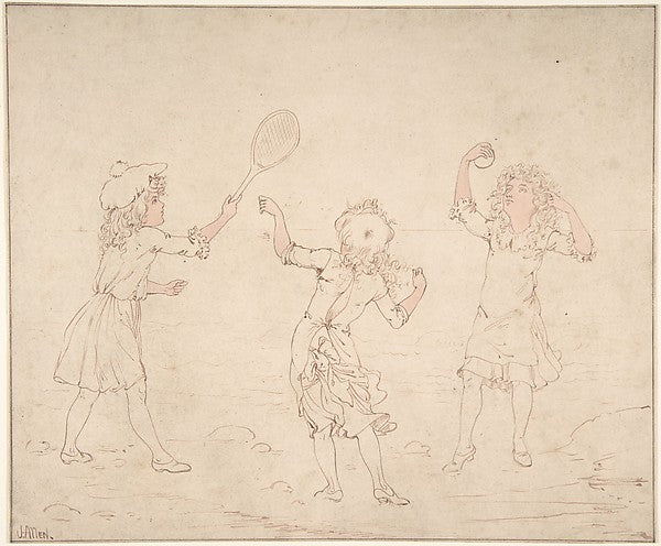 Three Girls Playing at Ball at the Seaside c1890–c1910-James W,16x12"(A3)Poster