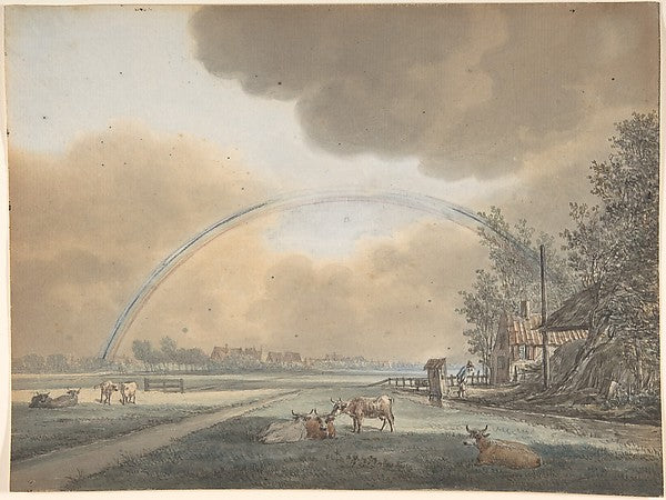 Landscape with a Rainbow over a Farmhouse and Distant Village, Poster Print