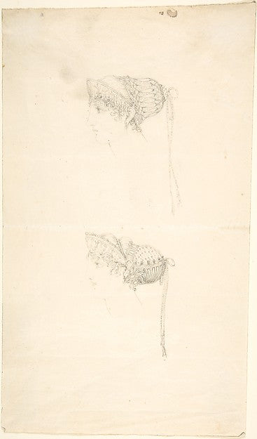 Two studies of Headdresses from Scrapbook 18th–19th cent-Circl, Poster Print Wall Art