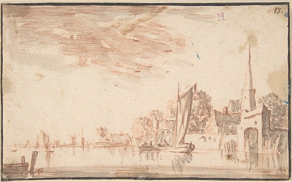 River Scene 17th cent-Anonymous, Dutch, 17th cent,16x12"(A3) Poster