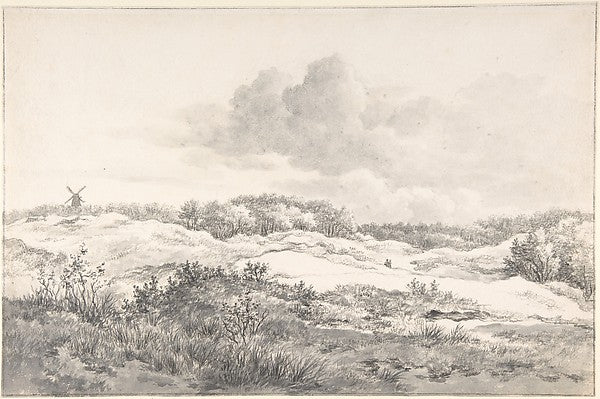 Wooded Dune Landscape near Haarlem with Windmill and a Pair o, Poster Print Wall Art
