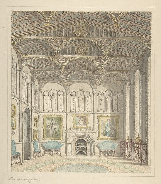 Drawing Room of Lea Castle Looking West c1816-Attributed to J,16x12"(A3)Poster