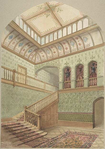 Interior showing Staircase and Skylight 19th cent-John Gregory, Poster Print Wall Art