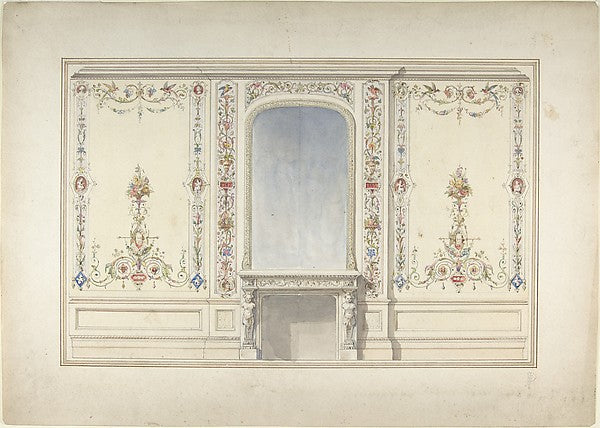 Elevation of Fireplace Wall in an Elizabethan Revival Room c18,16x12"(A3)Poster