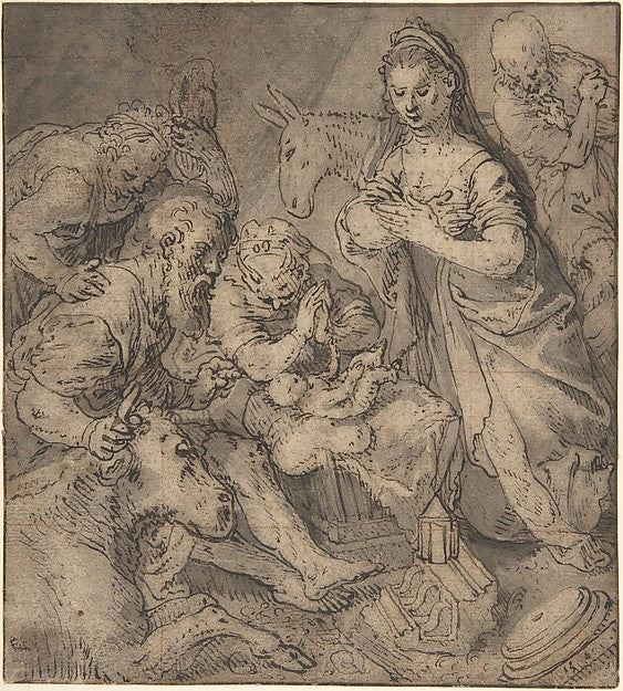 Adoration of the Shepherds 1560-Joachim Beuckelaer,16x12"(A3) Poster