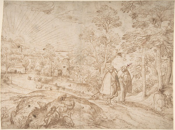 Landscape with Two Pilgrims Walking Along a Road 16th cent-Att,16x12"(A3) Poster
