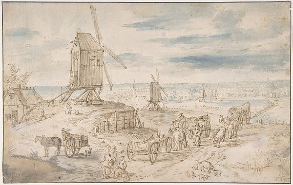Dutch Landscape with Windmills 17th cent-After Jan Brueghel th,16x12"(A3) Poster