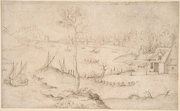 Landscape with a Walled City and a Large Body of Water 16th ce, Poster Print Wall Art