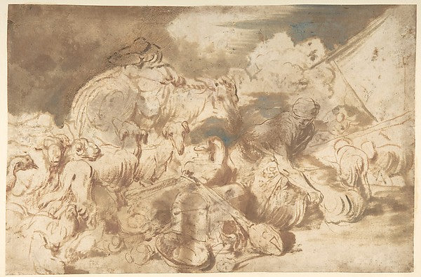 Animals and Figures before the Ark 1660–64-Circle of Giovanni,16x12"(A3) Poster