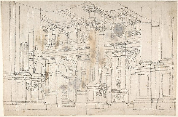 Outline Drawing: Stage Set Design for a Performance of "Iphige,16x12"(A3)Poster