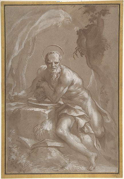 Saint Jerome in the Wilderness 1627–1703-Domenico Piola,16x12"(A3) Poster