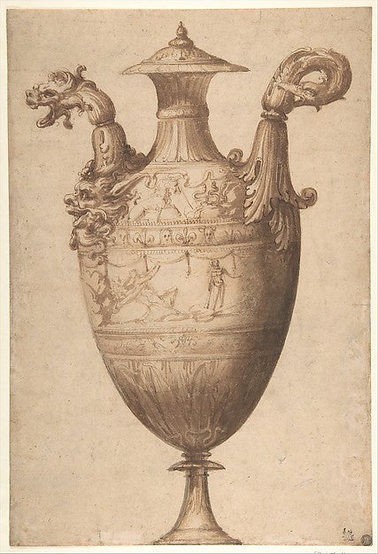 Design for a Vase with Hercules and Farnese Lilies c1540-Franc,16x12"(A3) Poster