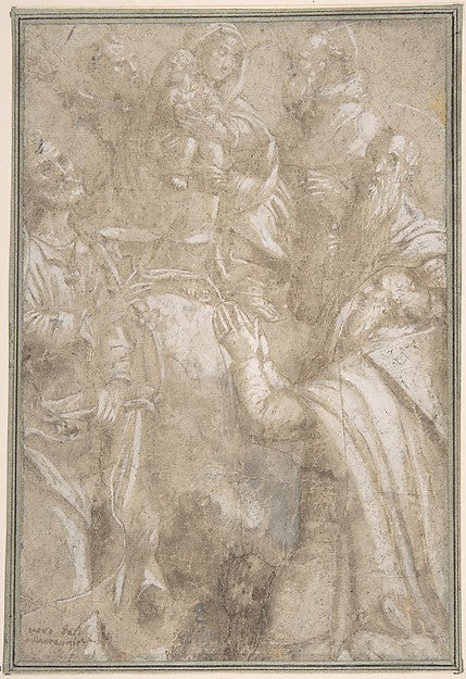 Adoration of the Madonna and Child 1400–1600-Anonymous, Italia,16x12"(A3) Poster