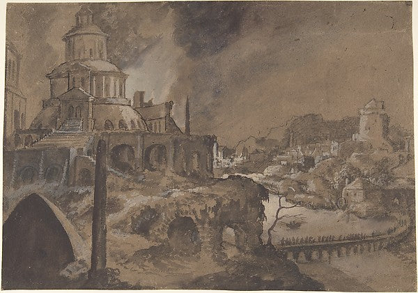 Fantastic Landscape with Figures Crossing a Bridge 16th cent-L,16x12"(A3) Poster