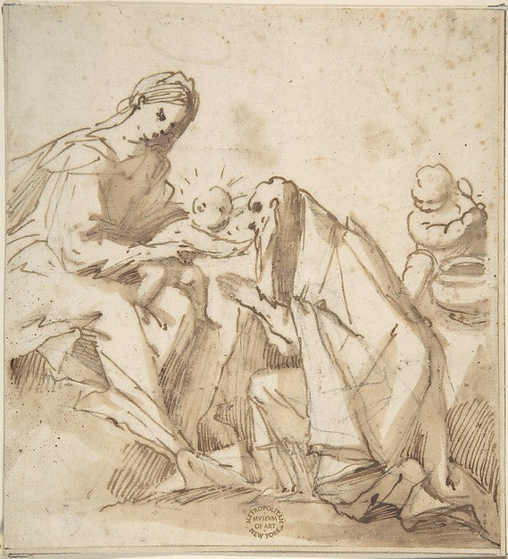 Saint Adoring the Madonna and Child 17th cent-Anonymous, Itali,16x12"(A3) Poster