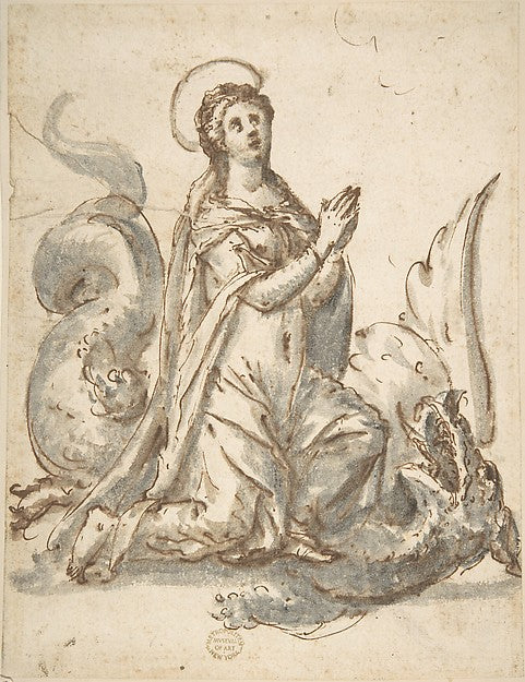 Saint Margaret and the Dragon 16th cent-Anonymous, Italian, 16,16x12"(A3)Poster