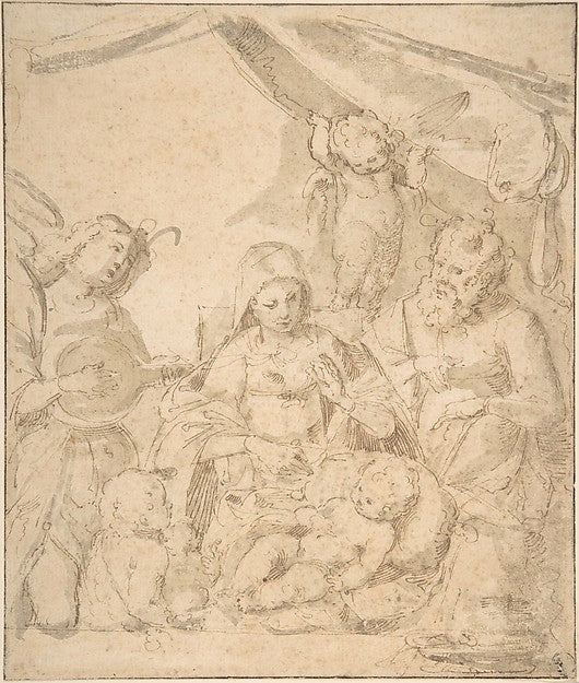 The Holy Family with Angels 16th cent-Anonymous, Italian, 16th,16x12"(A3) Poster