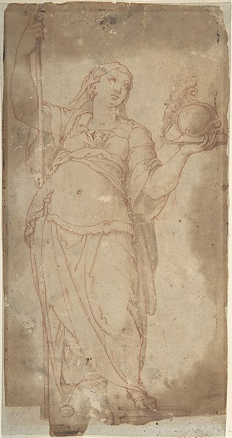 Figure Holding a Spear and a Helmet 16th cent-Anonymous, Itali,16x12"(A3) Poster