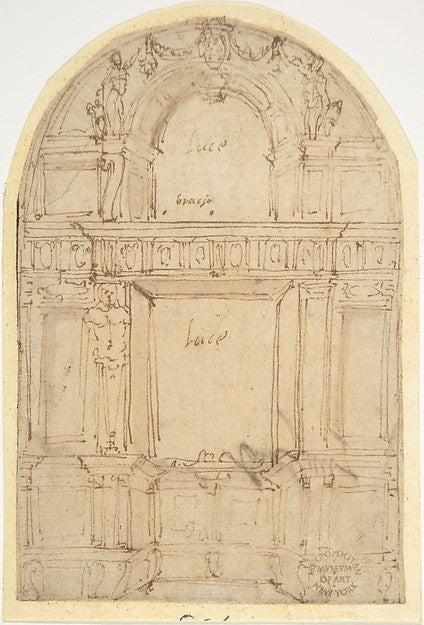 Design for a Wall with Two Windows 16th cent-Anonymous, Italia,16x12"(A3) Poster