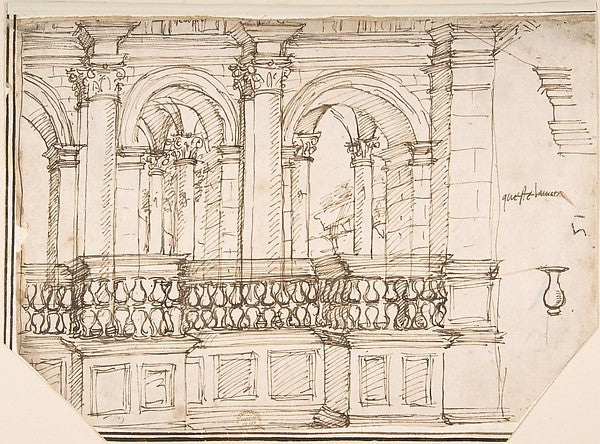 Arcade in the Balustrade 16th cent-Anonymous, Italian, 16th c,16x12"(A3) Poster