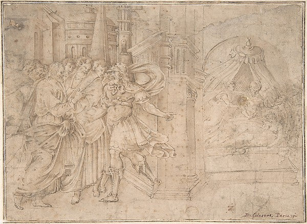 Christ and the Daughter of the Centurion 16th cent-After Perin,16x12"(A3) Poster