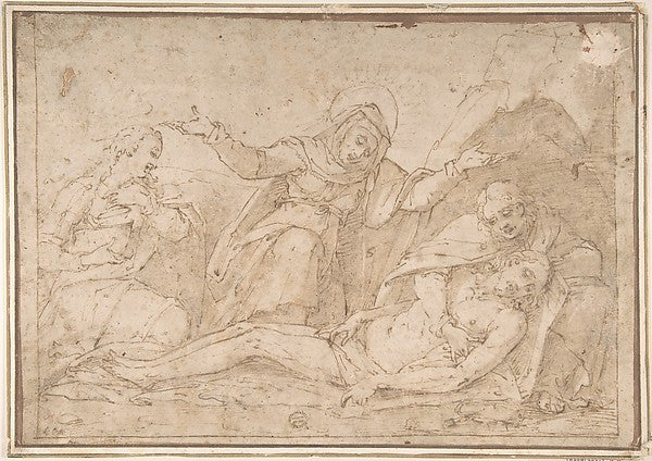 Pietà with Mary Magdalen and Saint John 16th cent-Anonymous, I,16x12"(A3) Poster