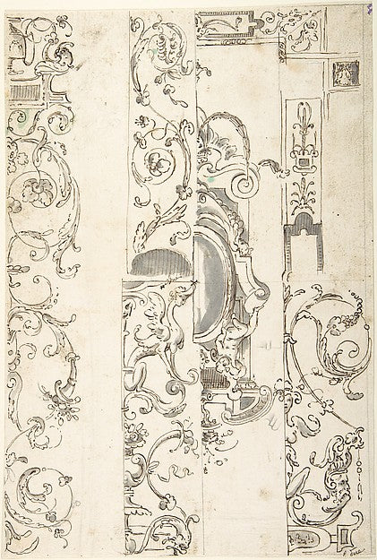 Sheet with Various Studies of Candelabra Grotesques Foliage a, Poster Print