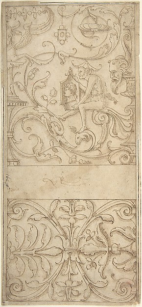 Antique-Style Ornamental Frieze Design - Grotteschi with Figure, Poster Print Wall Art