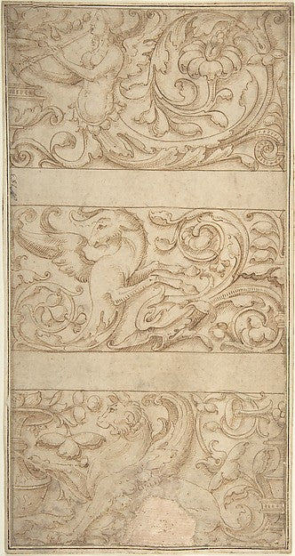 Antique-Style Ornament Frieze Design - Rinceaux with Grotesque, Poster Print Wall Art