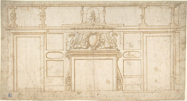 Project for Interior Wall with Fireplace 16th cent-Anonymous, ,16x12"(A3)Poster
