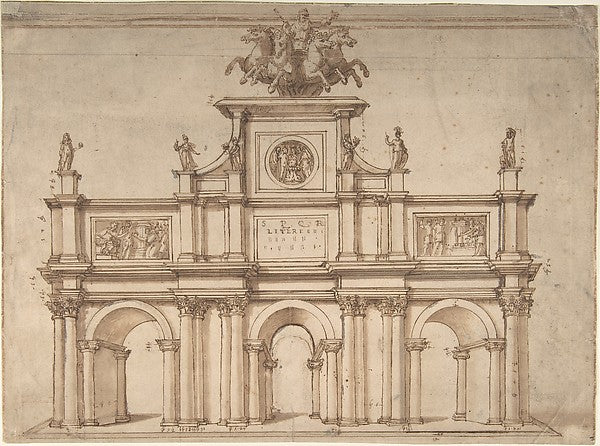 Design for a Triumphal Arch with Three Arches 16th cent-Anonym, Poster Print