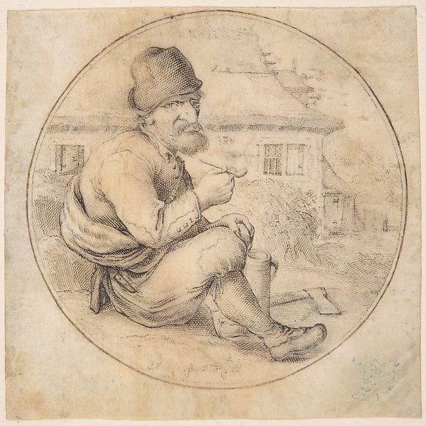Seated Old Man Holding a Pipe mid-17th cent-Anton Crussens, Poster Print Wall Art