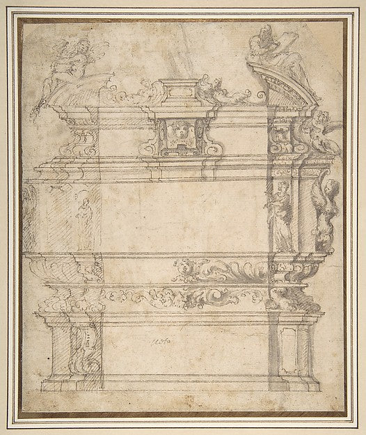 Design for a Tomb with Female Figures Putti and Mythological,16x12"(A3) Poster