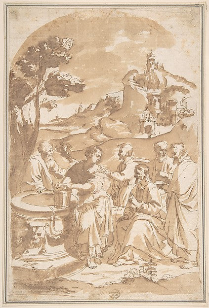 Christ and the Woman of Samaria 16th cent-Anonymous, Italian,, Poster Print Wall Art