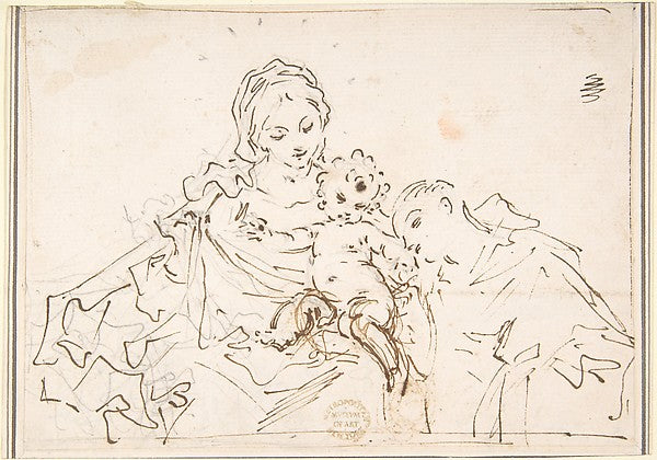 Madonna and Child with Worshipper 17th cent-Anonymous, Italian,16x12"(A3) Poster