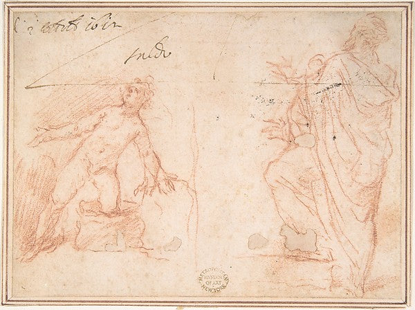 Two Figures: Nude Youth on One Knee Man Standing with Left Fo,16x12"(A3) Poster