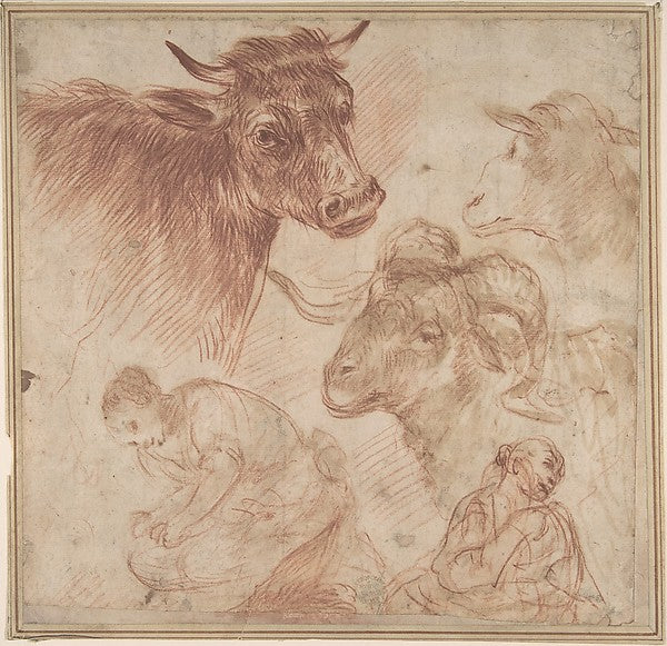 Studies of Animal Heads and Figures 17th cent-Anonymous, Itali,16x12"(A3) Poster