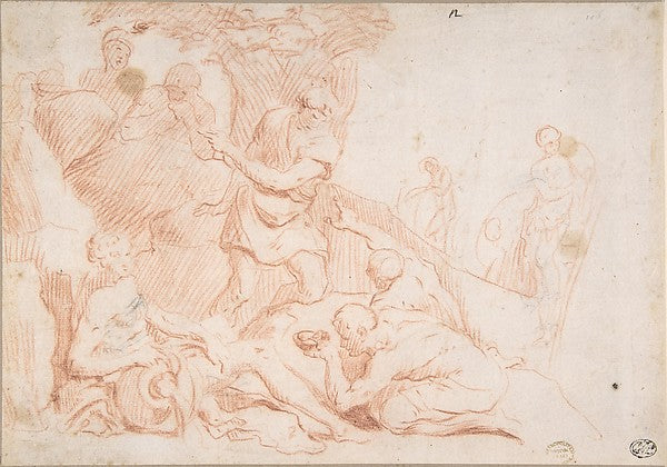 Figures and a River God 17th cent-Anonymous, Italian, Roman-Bo, Poster Print Wall Art
