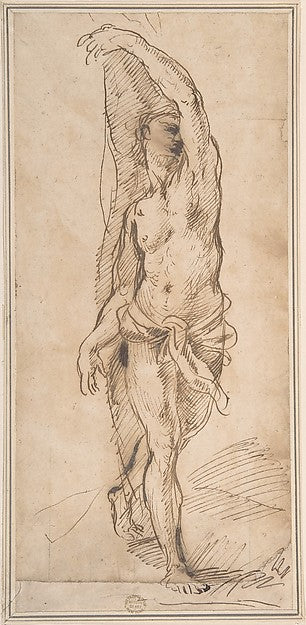 Nude Figure 17th cent-Anonymous, Italian, Roman-Bolognese, 17,16x12"(A3) Poster