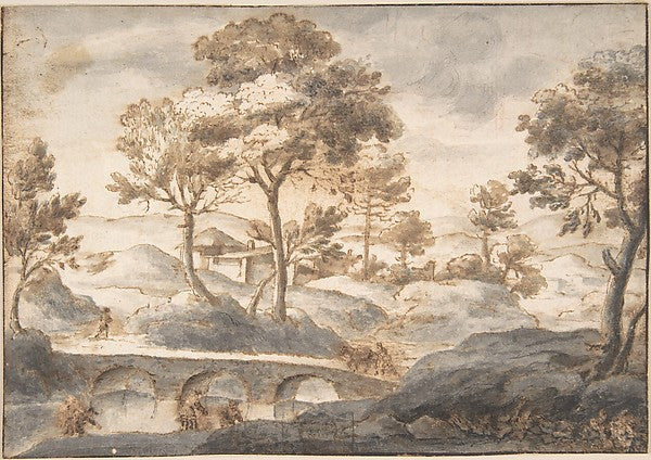 Landscape with Bridge 17th cent-Anonymous, Italian, 17th cent, Poster Print