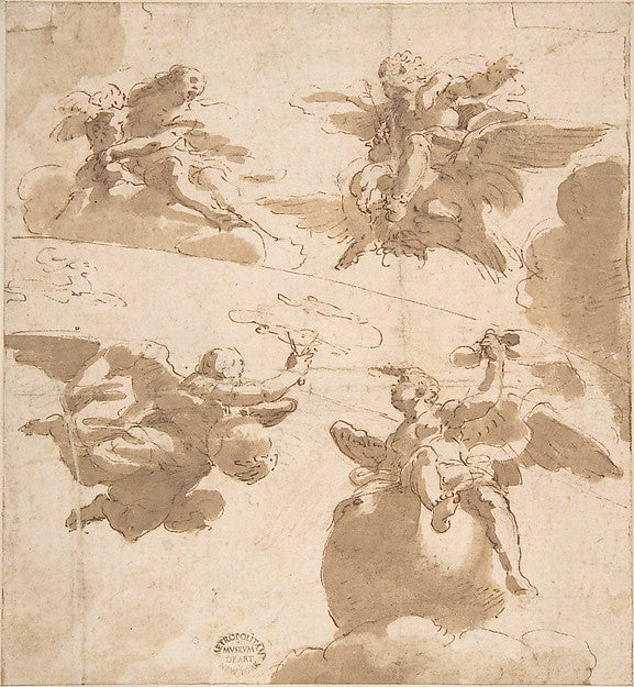 Studies of Figures on Clouds 17th cent-Anonymous, Italian, Rom, Poster Print Wall Art